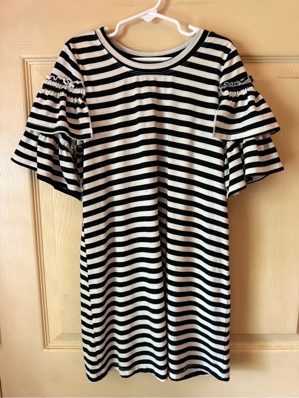 Truly Me Black and White Striped Ruffle Sleeve Casual Dress